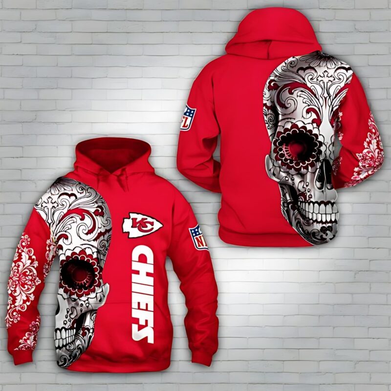 Kansas City Chiefs Floral Skull 3d Zip Hoodie Sizes S-5xl DM376