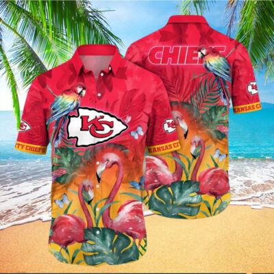 Flamingo and Flower Kansas City Chiefs Hawaiian Shirt