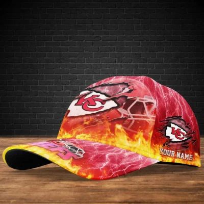 Chiefs Fiery Thunderbolt Custom Name Baseball Cap left side