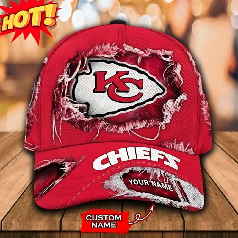 Distressed Kansas City Chiefs Custom Name Baseball Cap