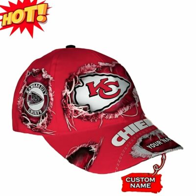 Distressed Kansas City Chiefs Custom Name Baseball Cap right side