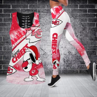 Kansas City Chiefs Festive Snoopy Leggings and Tank Top