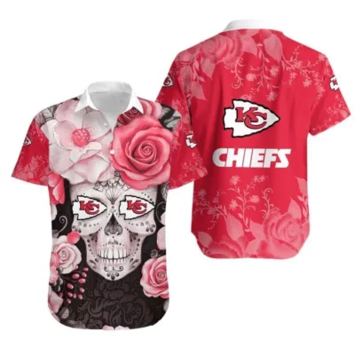 Kansas City Chiefs Floral Sugar Skull Hawaiian Shirt