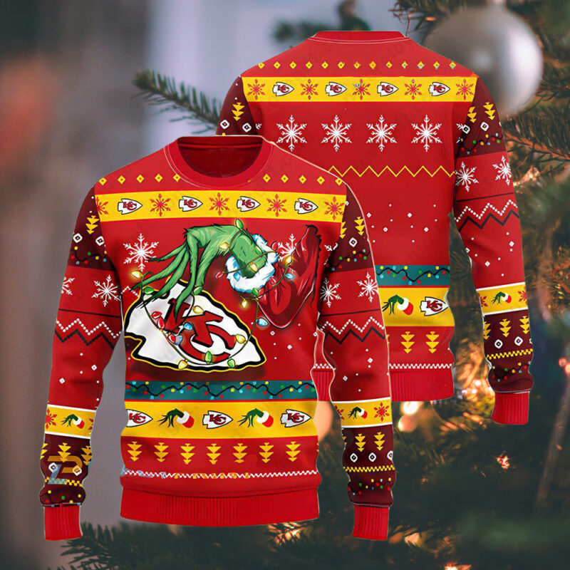 Kansas City Chiefs Grinch Hand Christmas Ugly Sweater