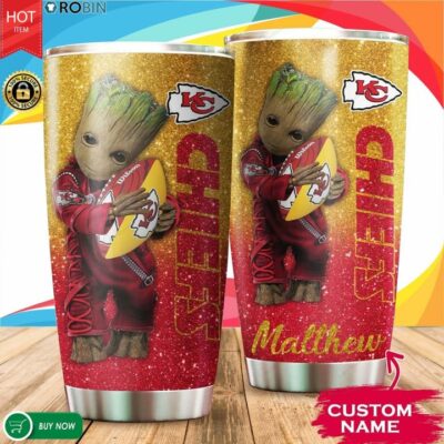 Kansas City Chiefs Groot Glitter Personalized Tumbler