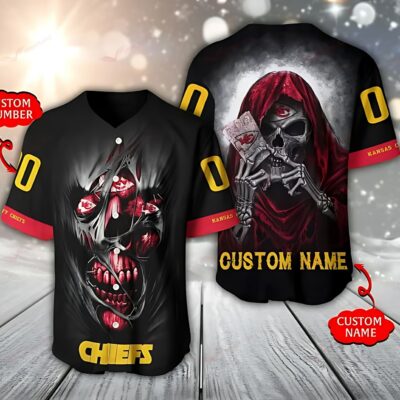 Kansas City Chiefs Skull Ace Personalized Baseball Jersey