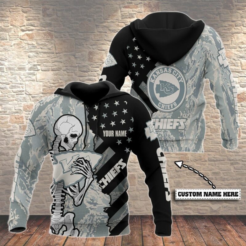 Personalized Kansas City Chiefs Camo Skeleton Fan 3D Hoodie