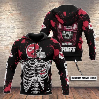 Personalized Kansas City Chiefs Skull Armor Fan 3D Hoodie