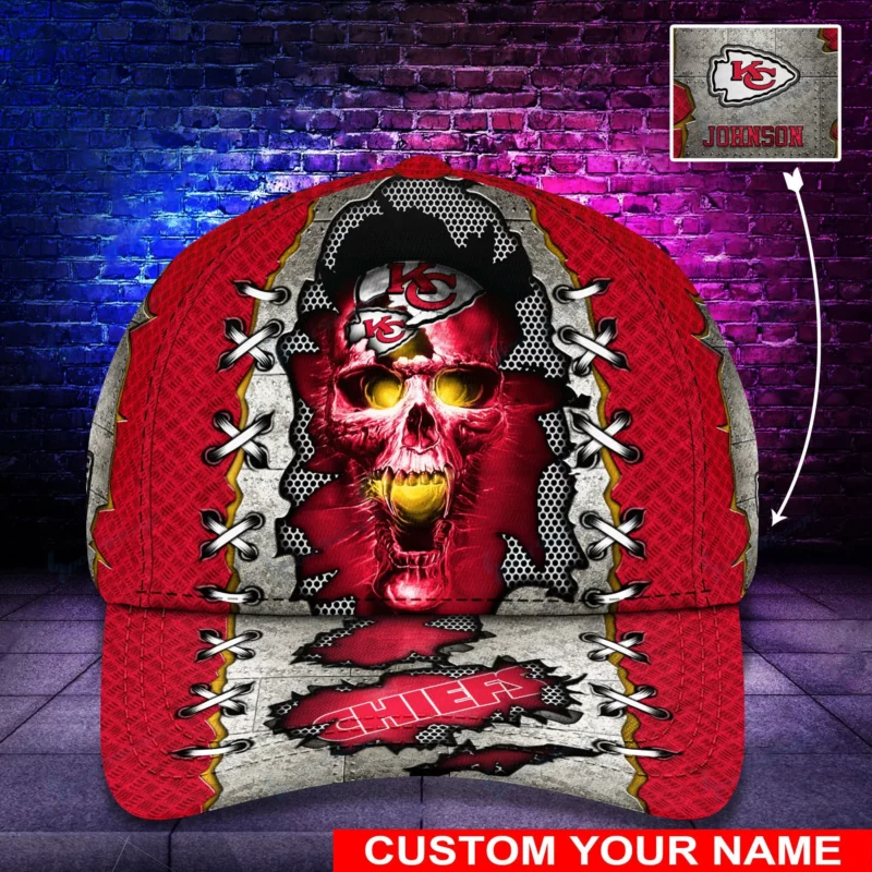 Skull Blaze Kansas City Chiefs Custom Name Baseball Cap