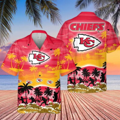 Kansas City Chiefs Red Tropical Sunset Beach Hawaiian Shirt