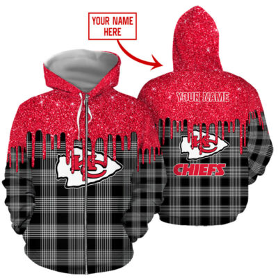 Kansas City Chiefs Sparkle Plaid Custom Zip Hoodie