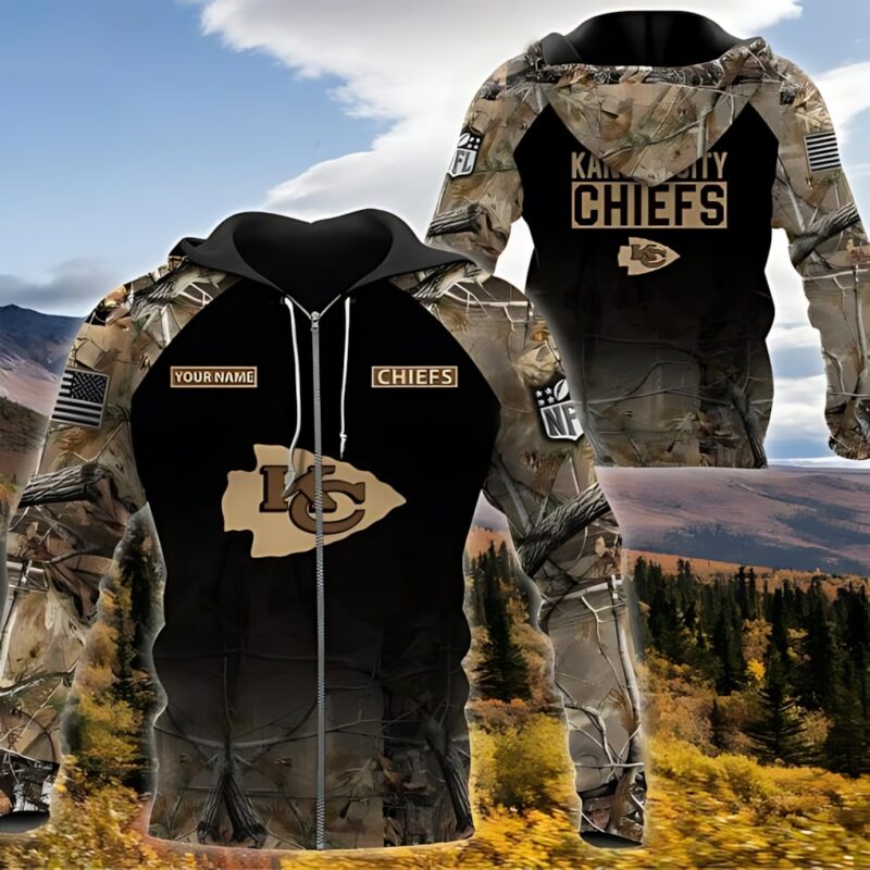 Kansas City Chiefs Woodland Camo Custom Hoodie