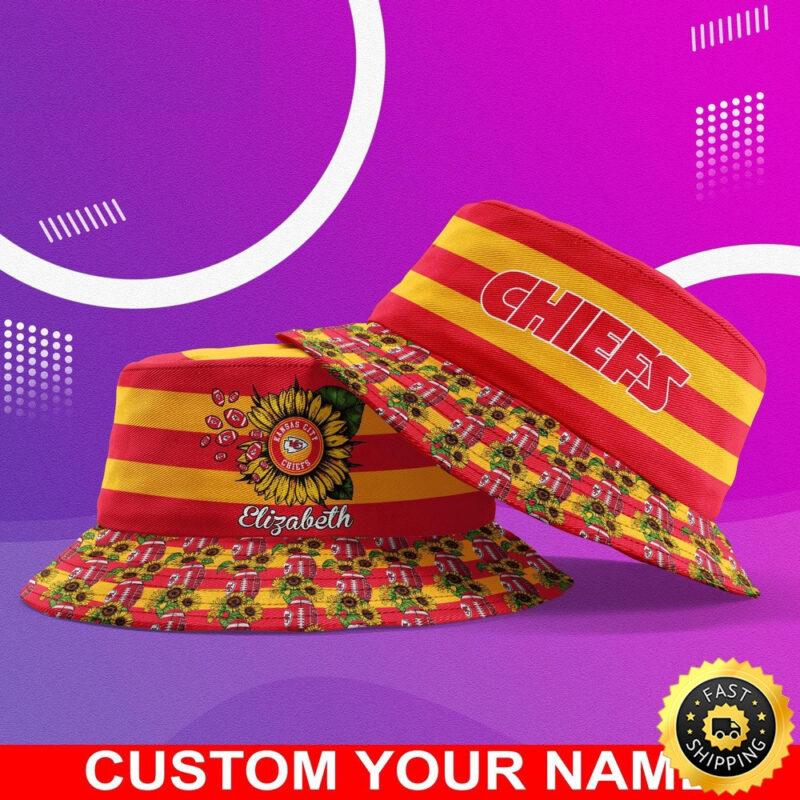 Personalized Kansas City Chiefs Sunshine Stripe Bucket Hat