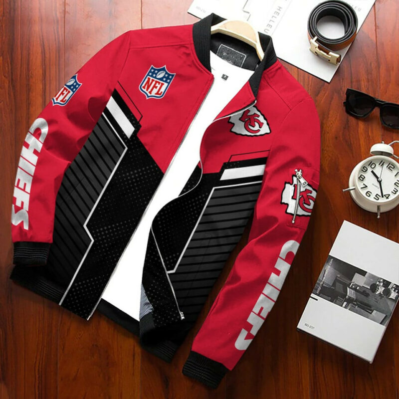 Personalized Kansas City Chiefs Victory Stripes Bomber Jacket front