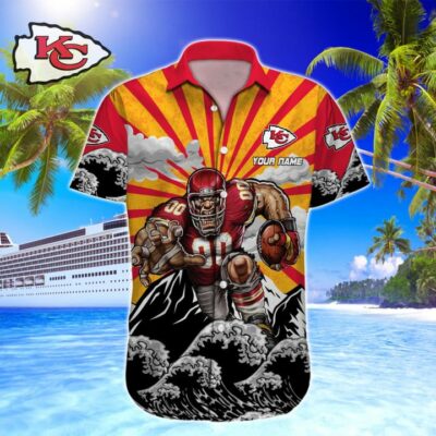 Personalized Kansas City Chiefs Warrior Wave Hawaiian Shirt front