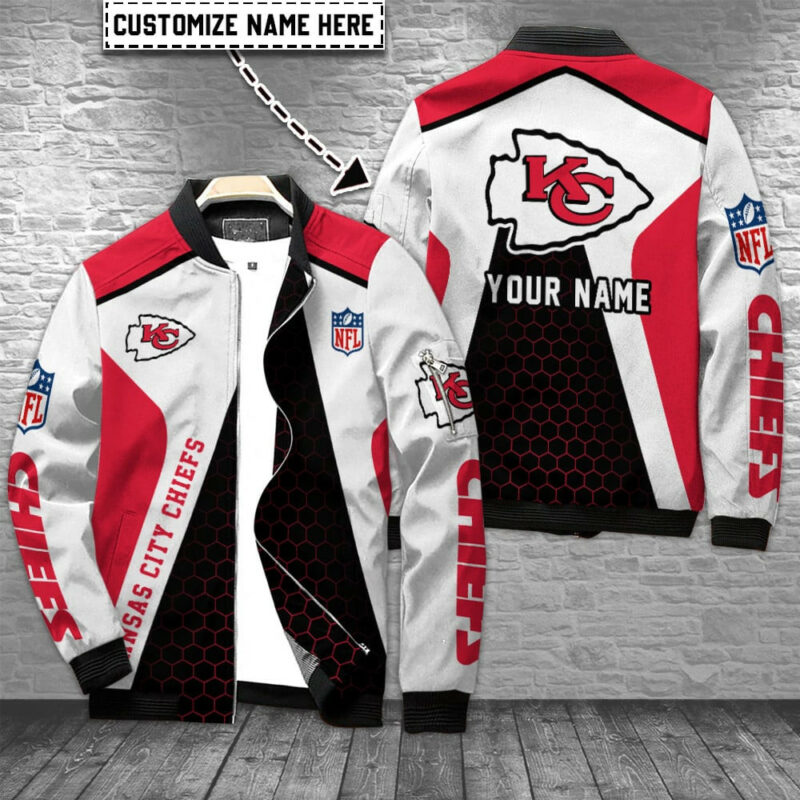 Personalized Kansas City Chiefs White Rush Bomber Jacket