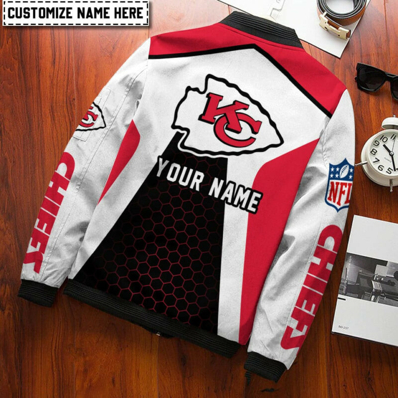 Personalized Kansas City Chiefs White Rush Bomber Jacket back