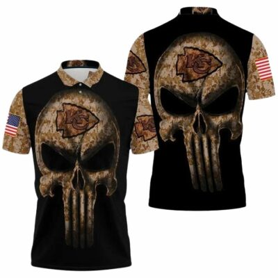 Camouflage Skull Kansas City Chiefs American Flag Polo Shirt