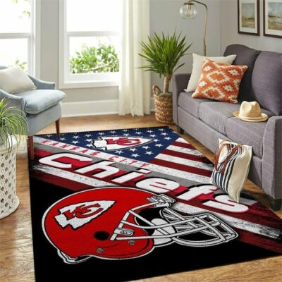 Kansas City Chiefs American Flag Helmet Living Room Area Rug