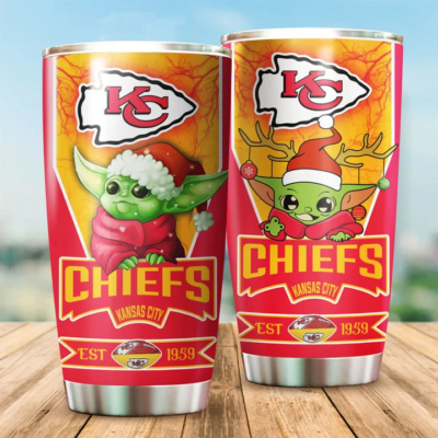 Kansas City Chiefs Festive Baby Yoda Tumbler