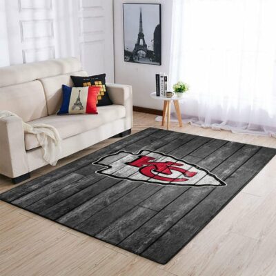 Kansas City Chiefs Logo Rustic Wood Living Room Area Rug