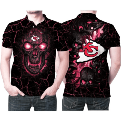 Kansas City Chiefs Skull Inferno 3D Polo Shirt