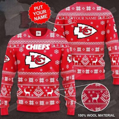 Kansas City Chiefs Personalized Festive Reindeer Ugly Christmas Sweater