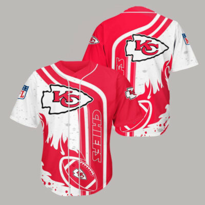 Kansas City Chiefs Flaming Football 3D Baseball Jersey