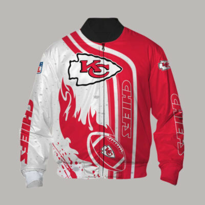 Kansas City Chiefs Flaming Football 3D Bomber Jacket