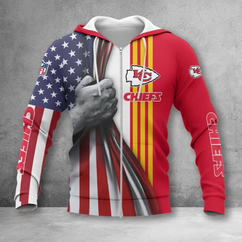 Kansas City Chiefs Patriotic Grip Zip 3D Hoodie