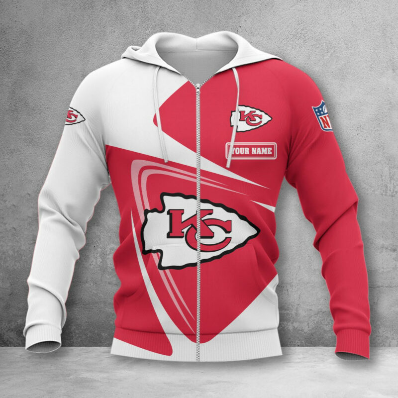 Kansas City Chiefs Personalized Swirl 3D Zip Hoodie