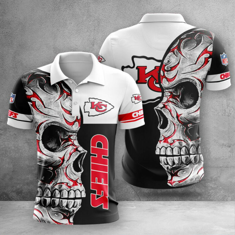 Kansas City Chiefs Skull Flame 3D Polo Shirt