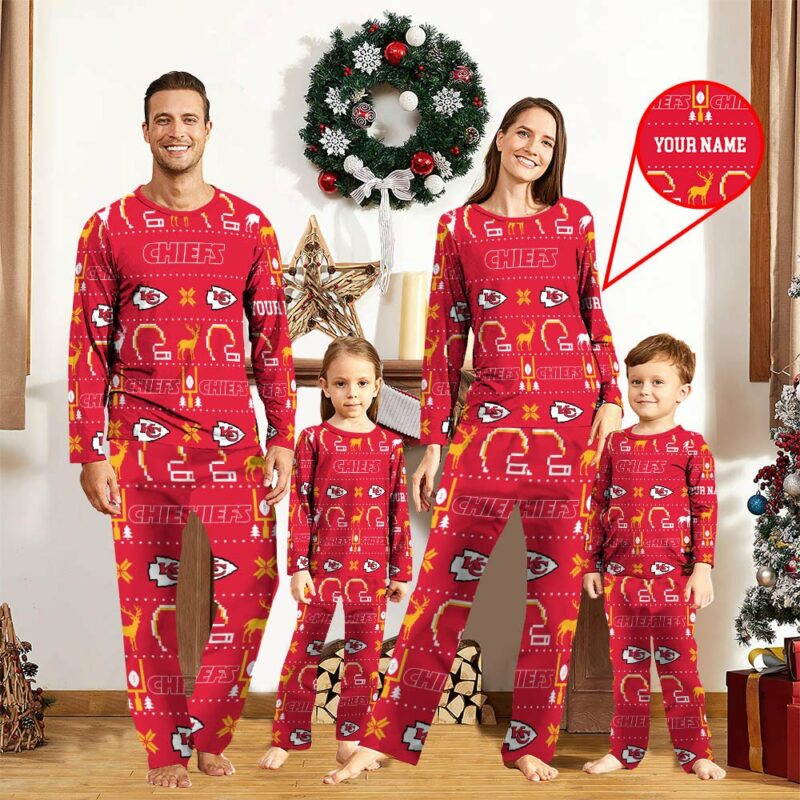 Personalized Kansas City Chiefs Festive Family Cheer Pajamas