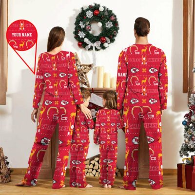 Personalized Kansas City Chiefs Festive Family Cheer Pajamas back