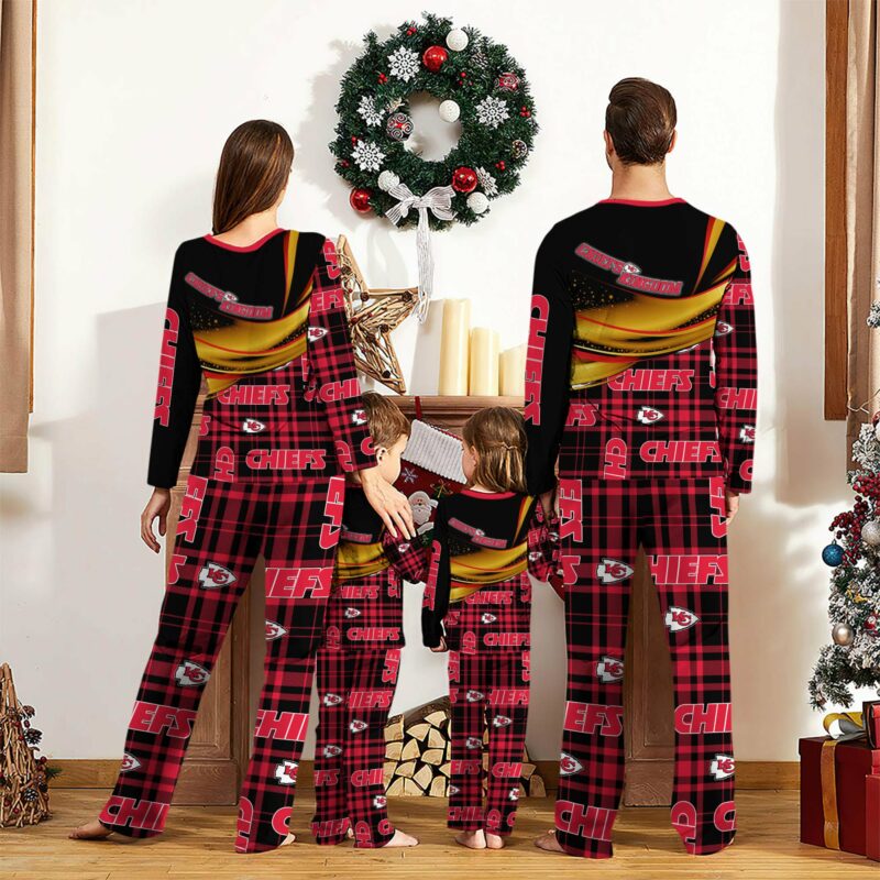 Personalized Kansas City Chiefs Golden Glory Plaid Pajamas back