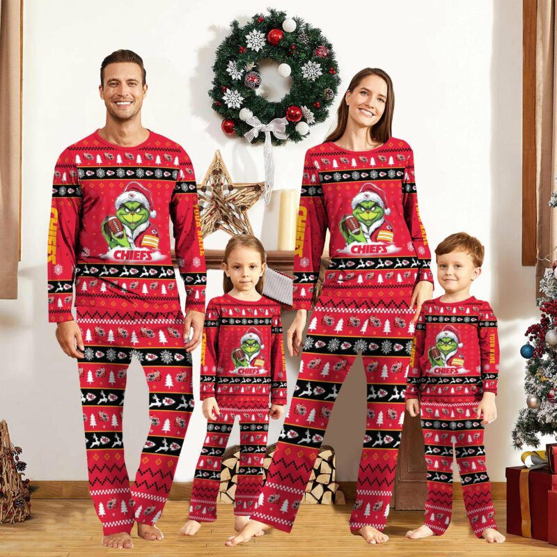 Personalized Kansas City Chiefs Grinch Cheer Pajamas