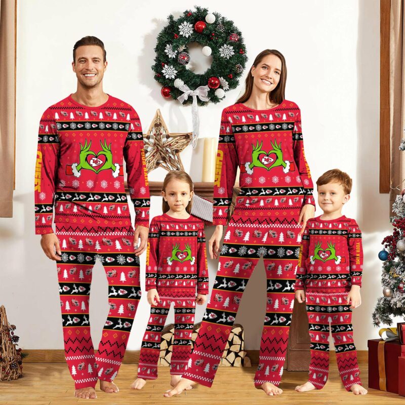 Personalized Kansas City Chiefs Heart of the Grinch Festive Pajamas