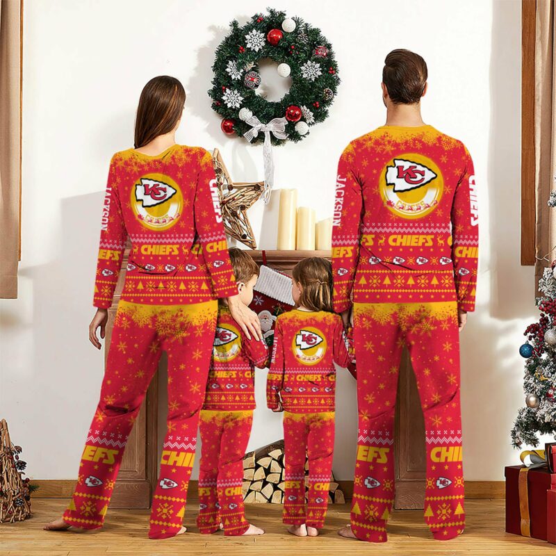 Personalized Kansas City Chiefs Holiday Cheer Pajamas back