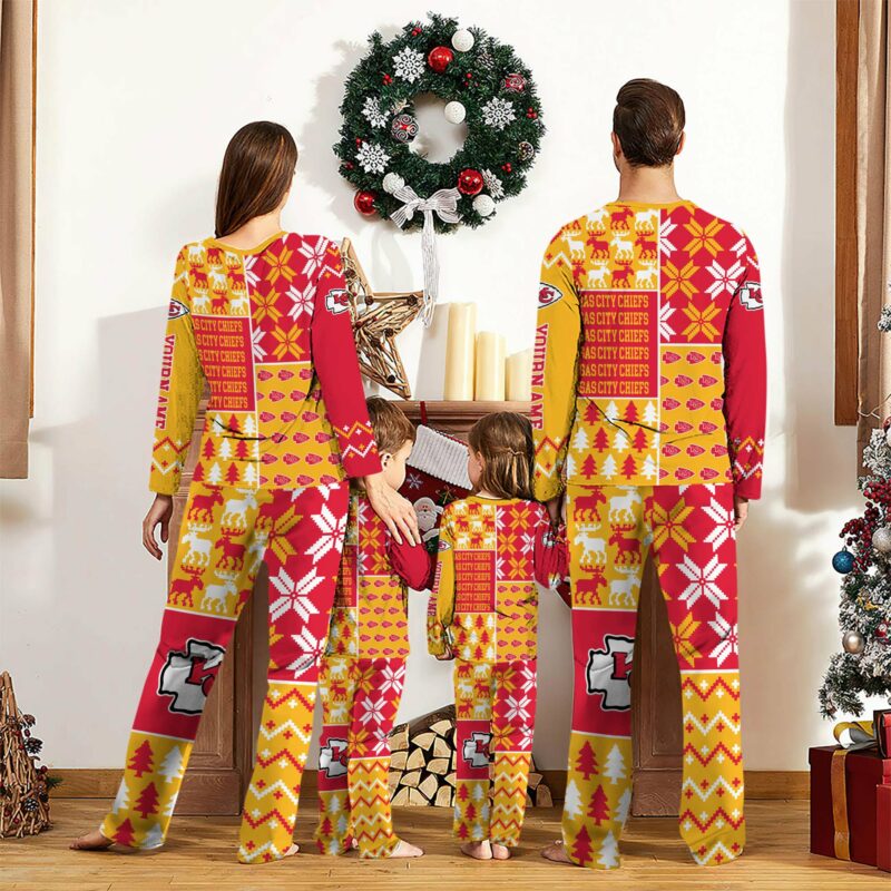 Personalized Kansas City Chiefs Holiday Patchwork Pajamas back