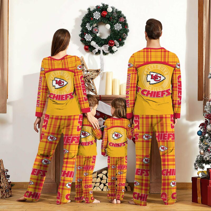 Personalized Kansas City Chiefs Plaid Game Night Pajamas back