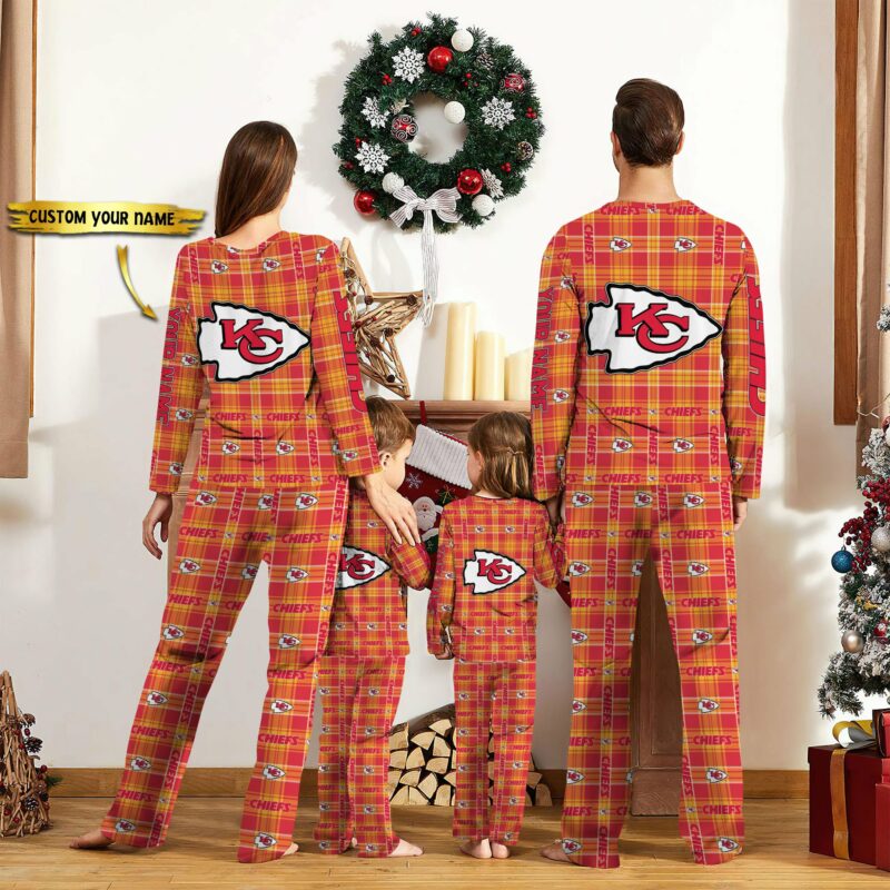 Personalized Kansas City Chiefs Plaid Pride Family Pajamas back