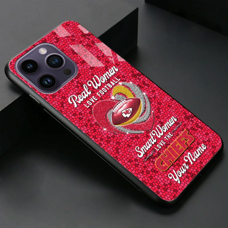 Real Women Love Football Smart Women Love The Chiefs Phone Case Glass photo view 5