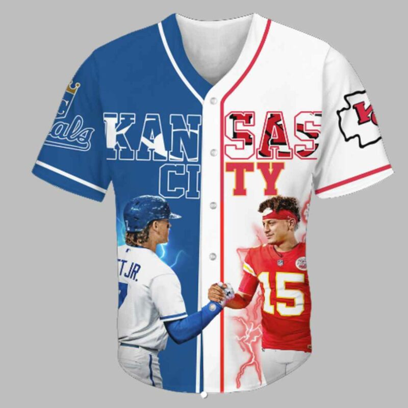 Chiefs and Royals Perez Witt Jr Mahomes Kelce Baseball Jersey front