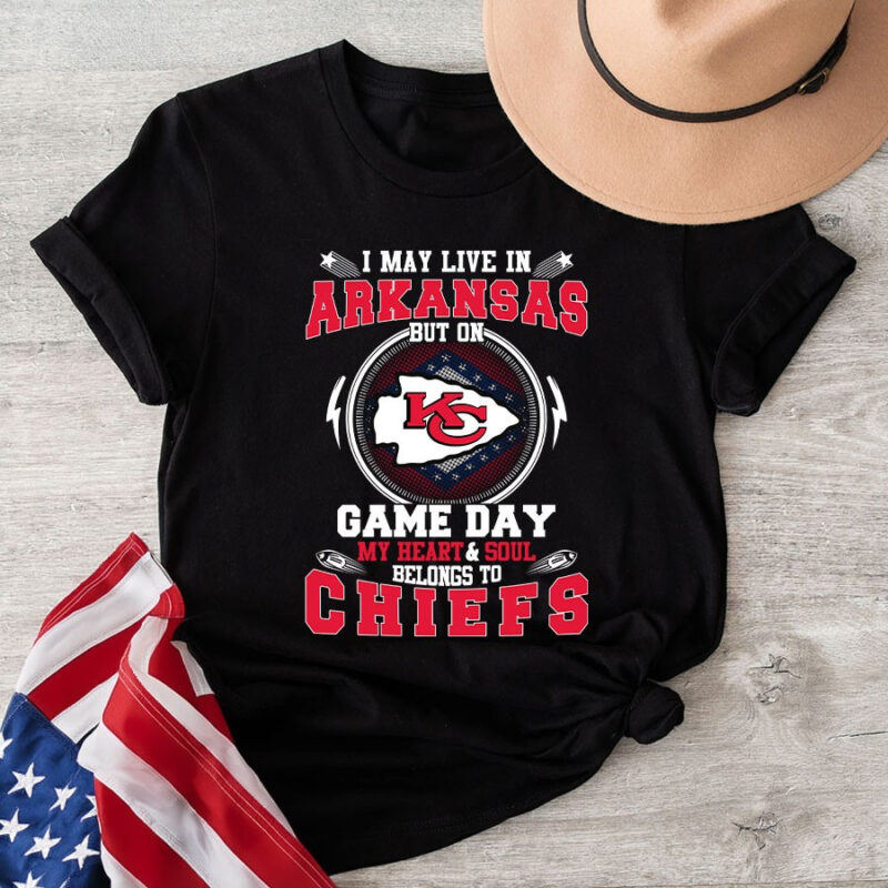 I May Live In Arkansas But On Game Day My Heart & Soul Belongs To Chiefs 2D T-Shirt black