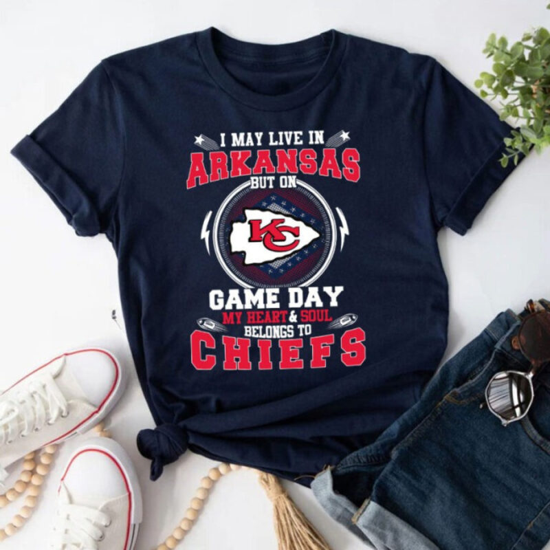 I May Live In Arkansas But On Game Day My Heart & Soul Belongs To Chiefs 2D T-Shirt navy