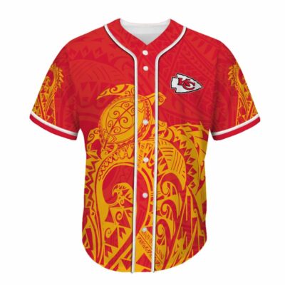 Kansas City Chiefs Turtle Polynesian Pattern Baseball Jersey front