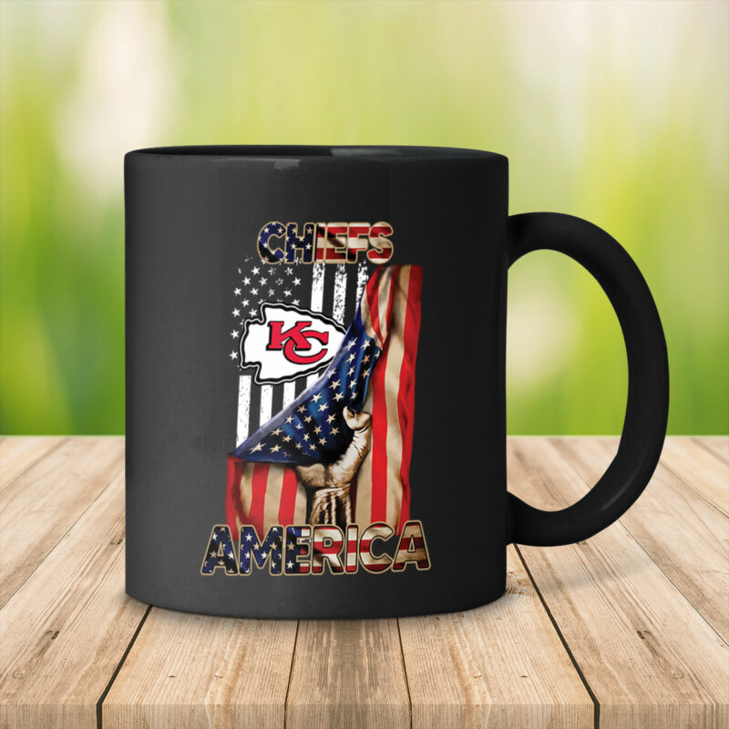 Kansas City Chiefs USA Flag Independence Day Black Mug left side