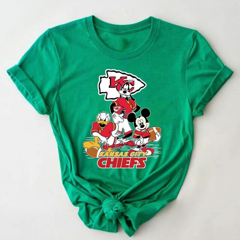 Mickey Mouse Goofy And Donald Duck Kansas City Chiefs 2D T-Shirt green