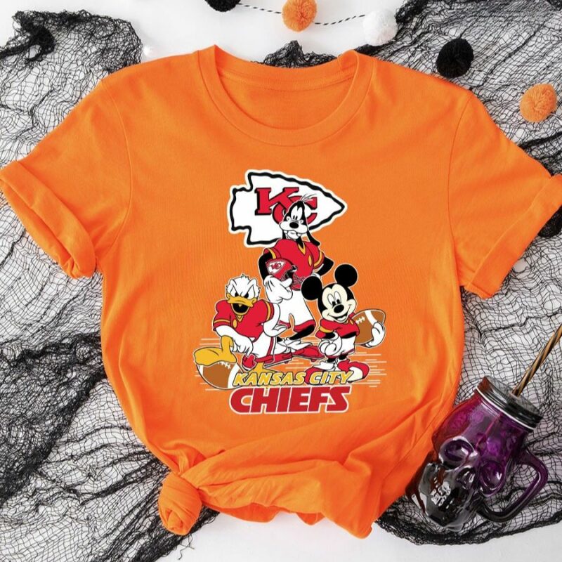 Mickey Mouse Goofy And Donald Duck Kansas City Chiefs 2D T-Shirt orange