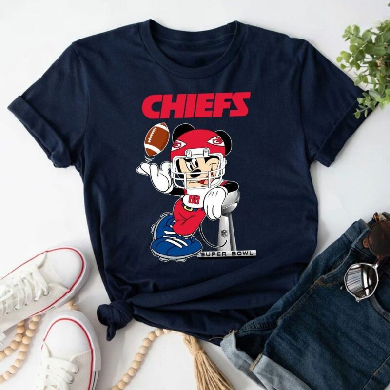 Mickey Mouse Kansas City Chiefs Super Bowl Cup Vince Lombardi Trophy 2D T-Shirt navy